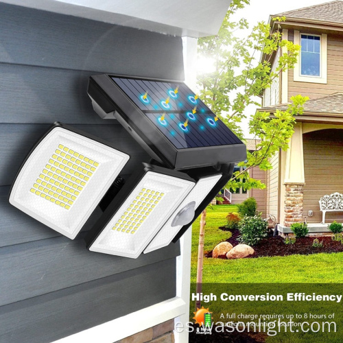 Profesional al aire libre 300LED 6500K Ajustable 5 cabezas Sensor de movimiento inalámbrico Solar Flood Seguridad de la pared de pared